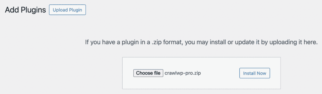 upload crawlwp plugin