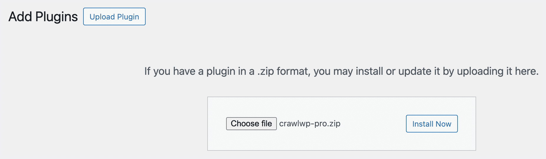 upload crawlwp plugin