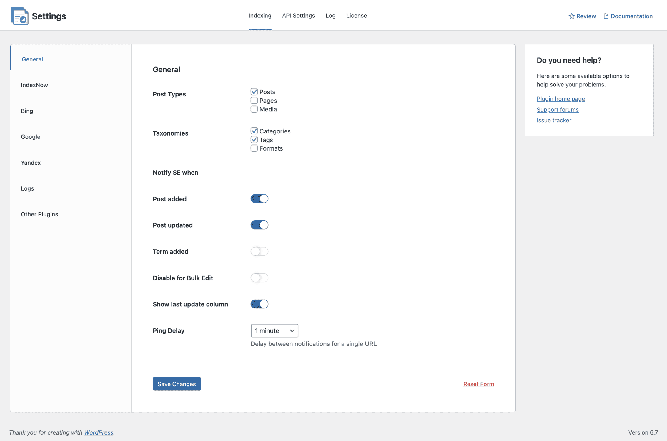 crawlwp indexing general settings