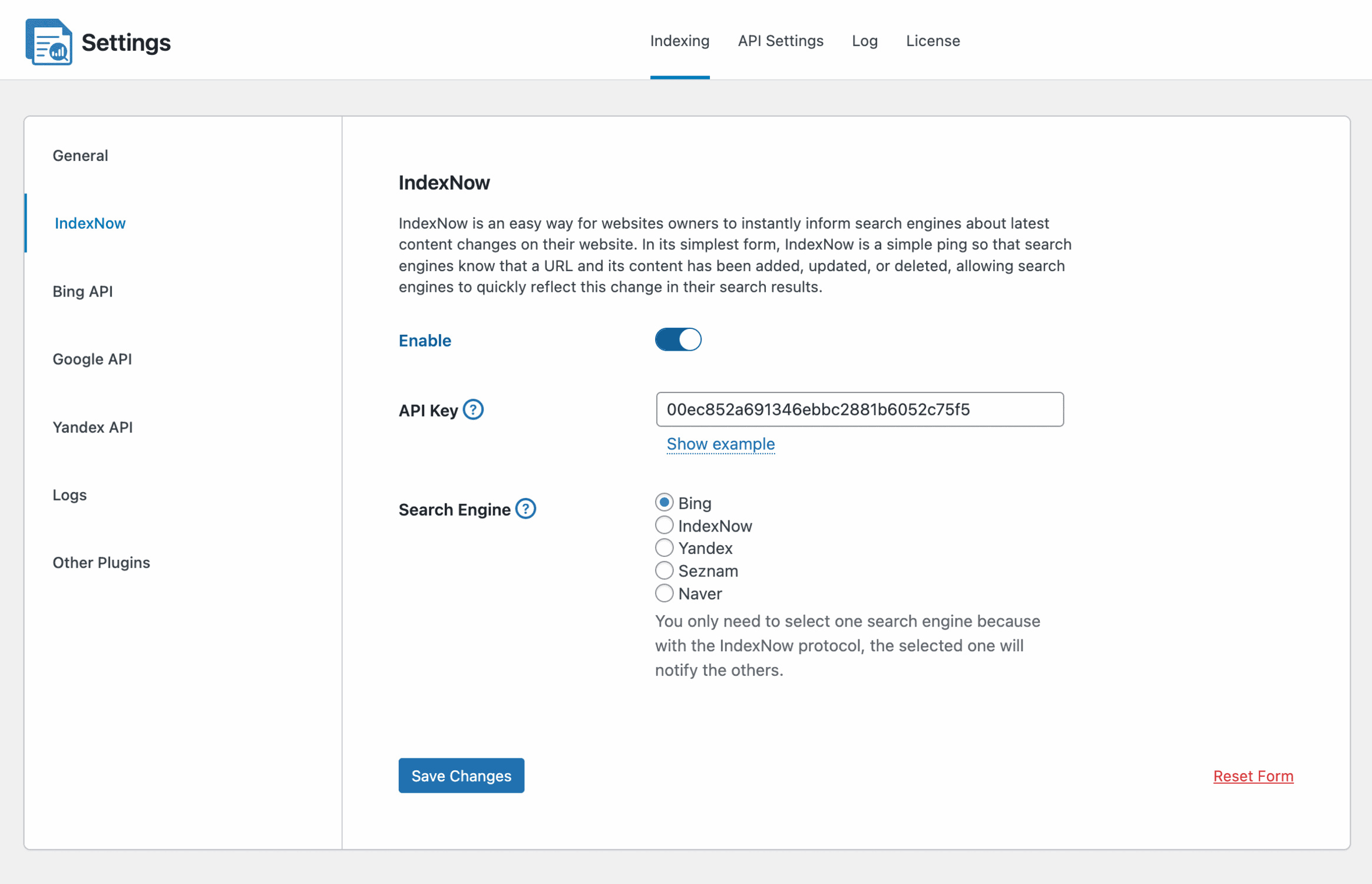 crawlwp indexnow settings