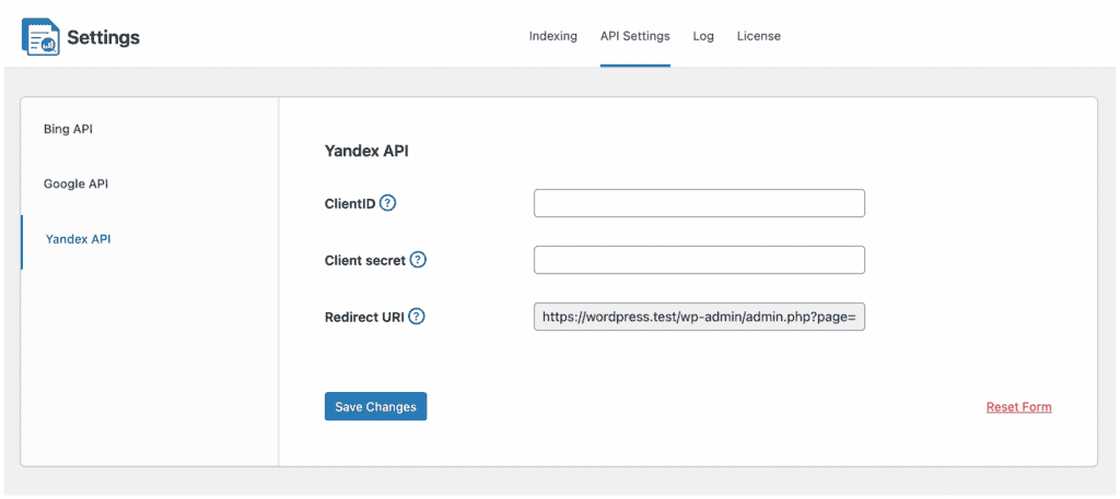 crawlwp yandex api settings