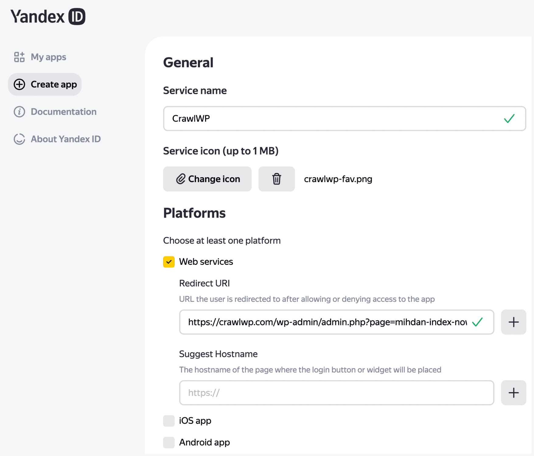 crawlwp yandex oauth app setup