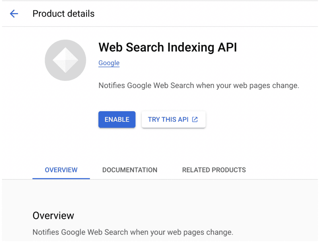 enable web search indexing api