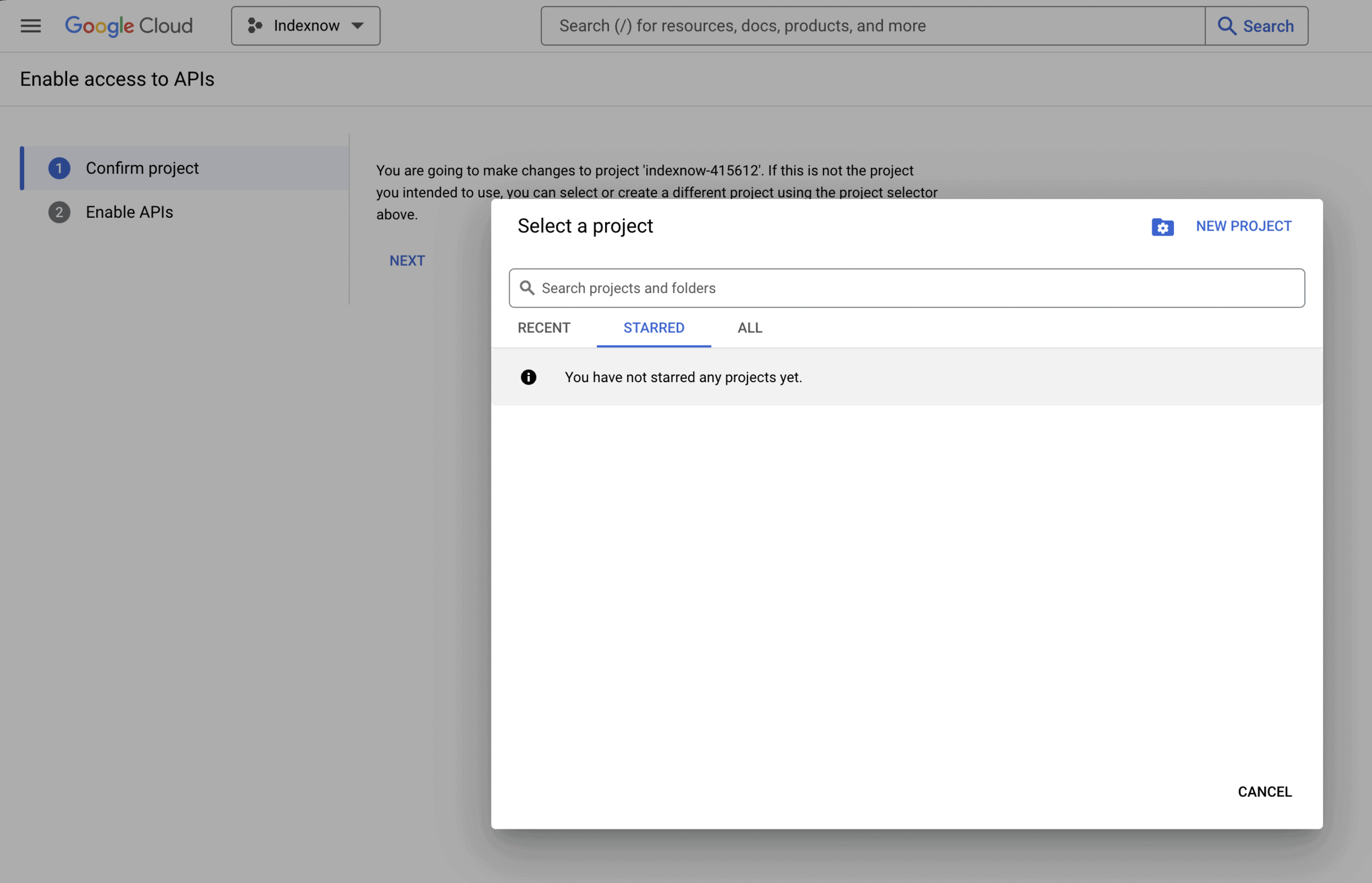 google console create new project