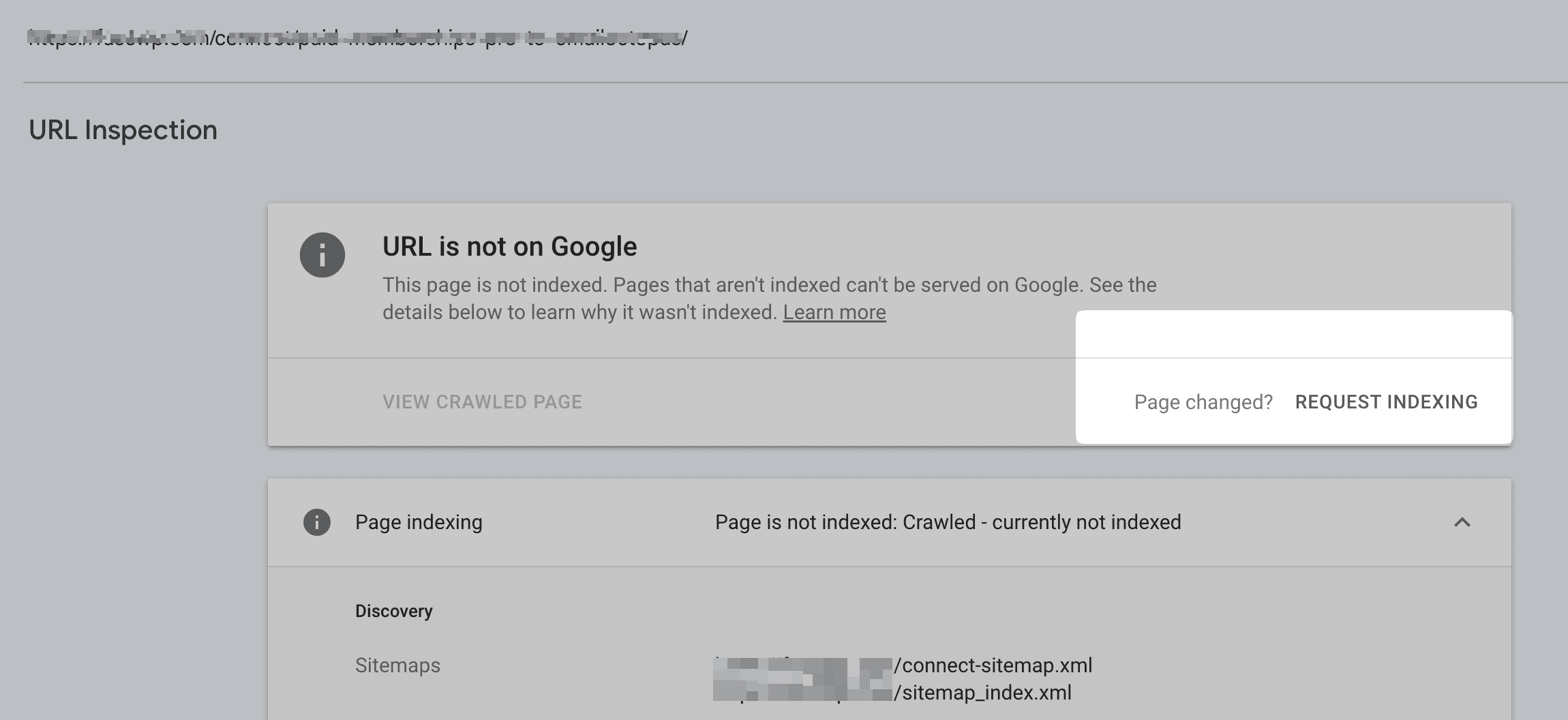 google search console request indexing