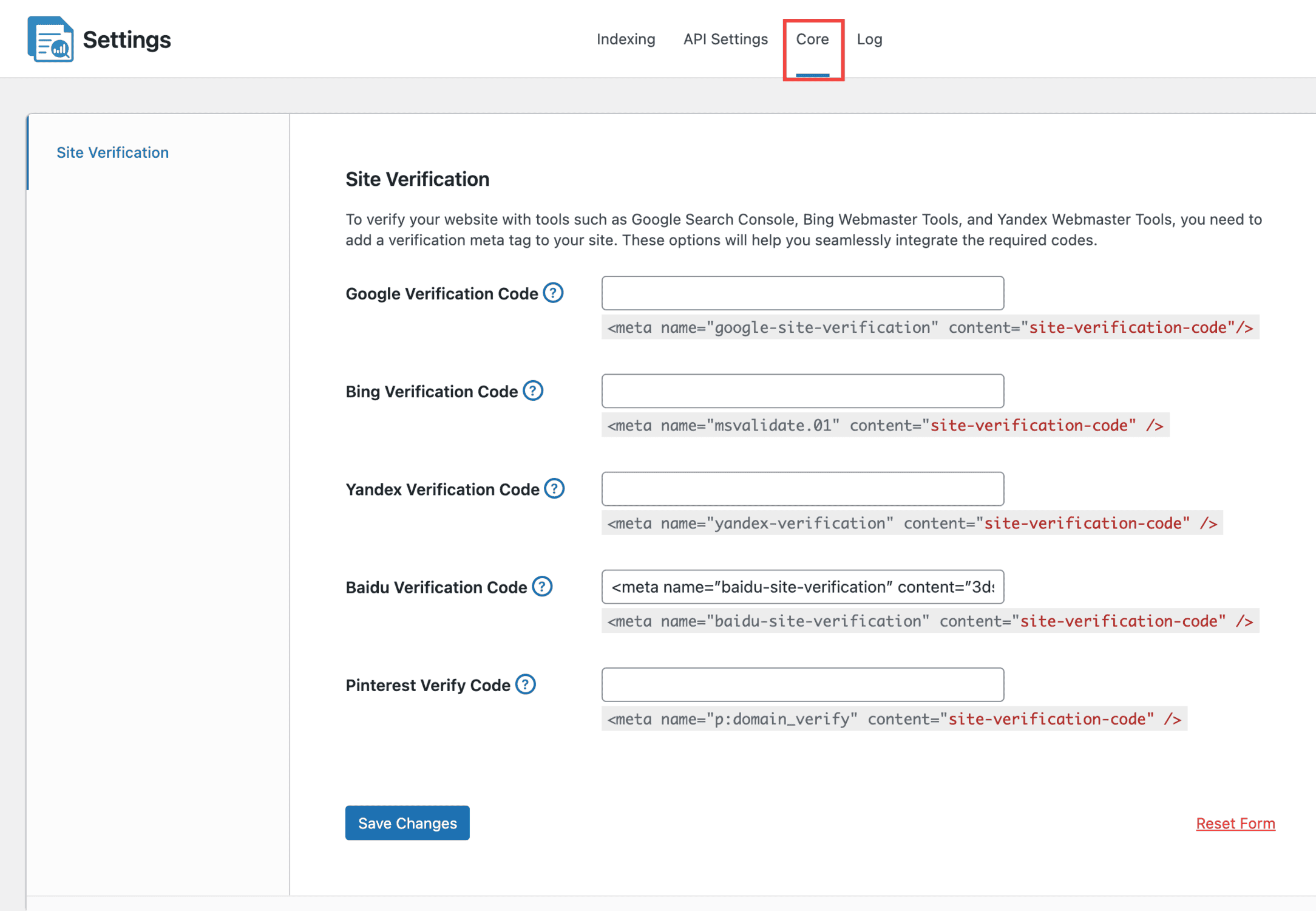 site verification baidu