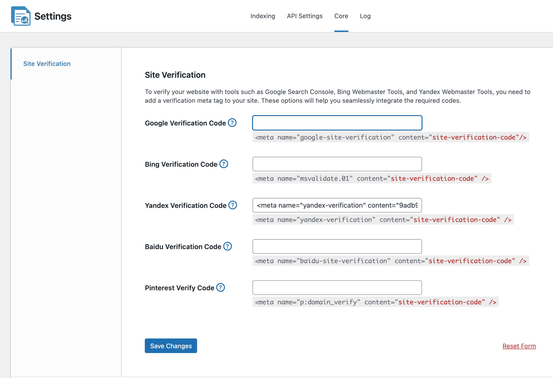 site verification yandex