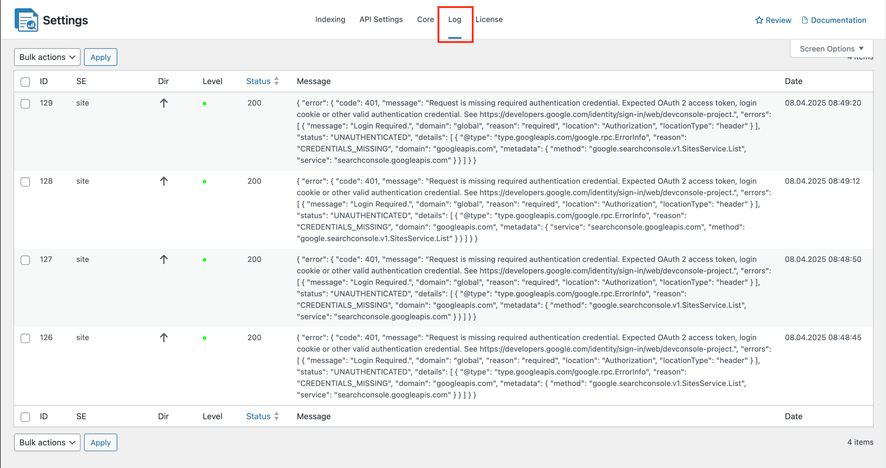 crawlwp indexing logs