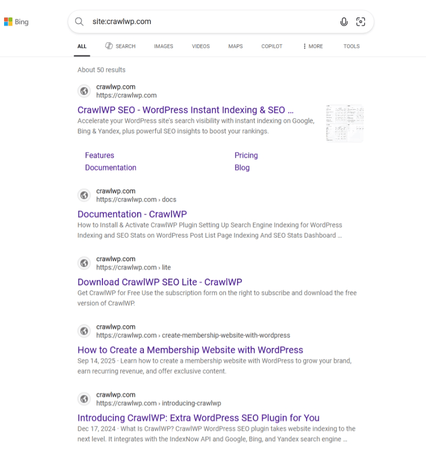 bing site operator