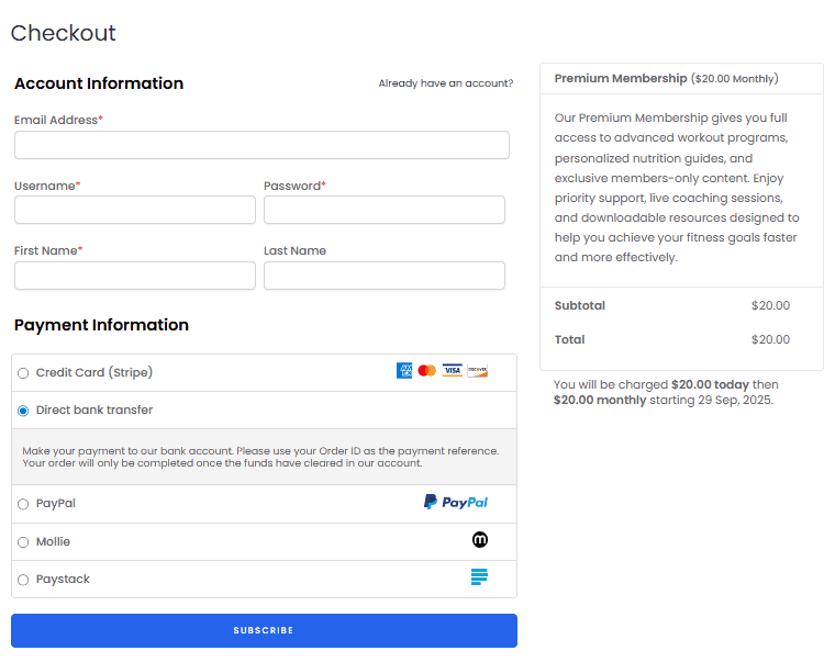 checkout page