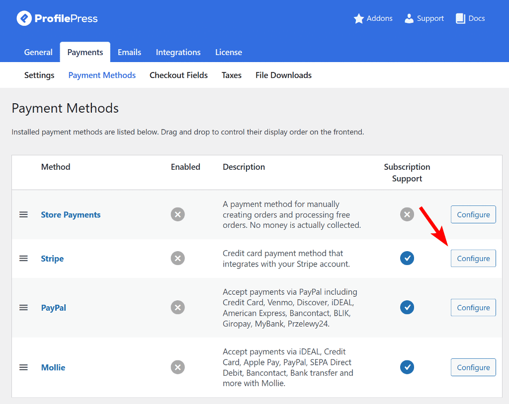 configure a payment method
