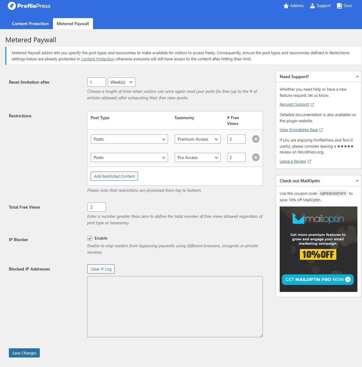 metered paywall setting