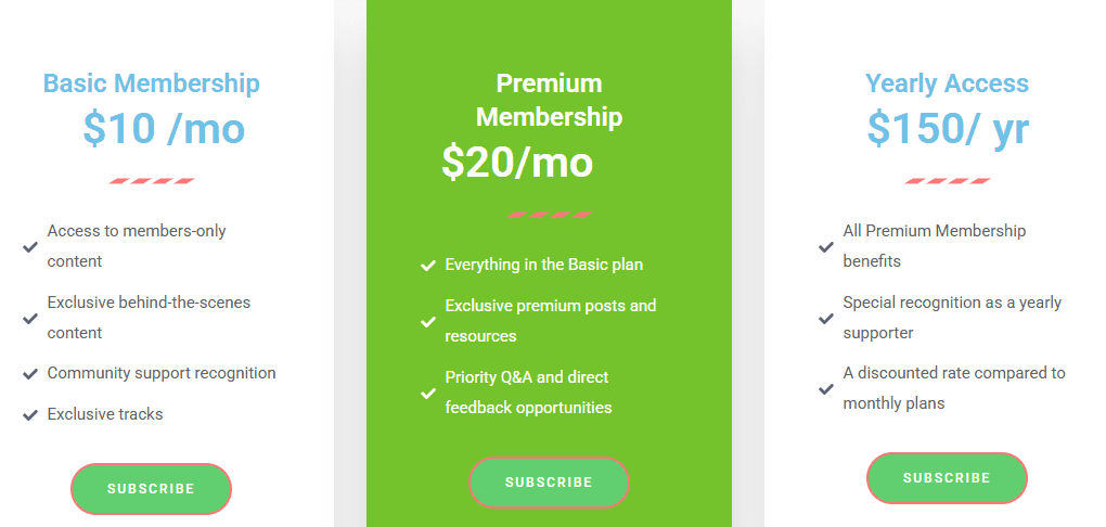 pricing page