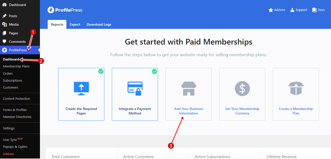 profilepress add your business information