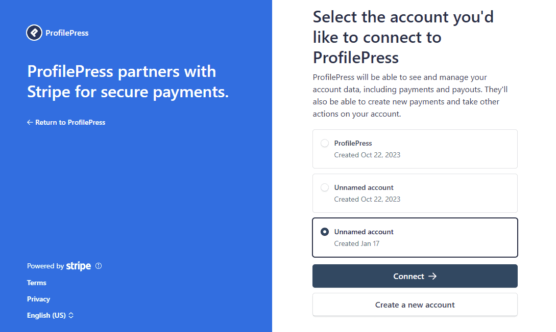 profilepress stripe connect