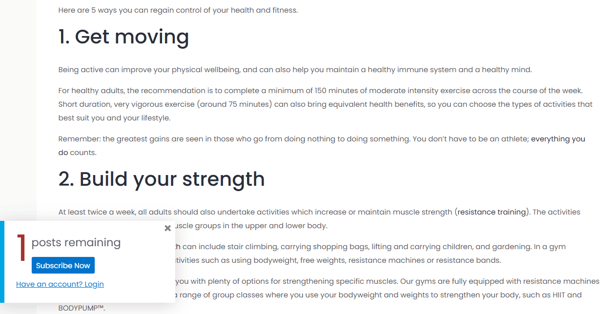 sample page on metered paywall