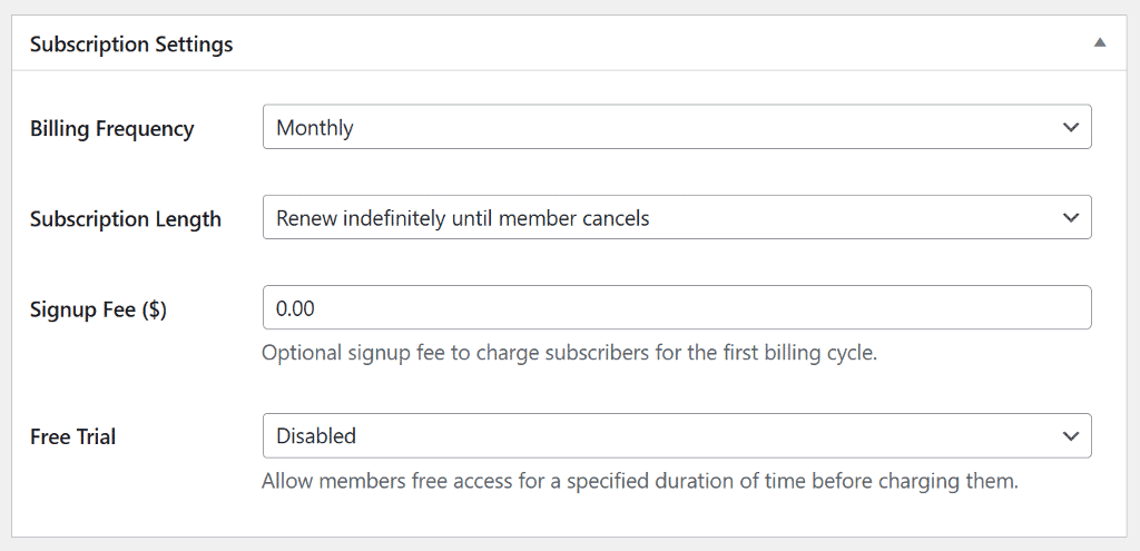 subscription settings