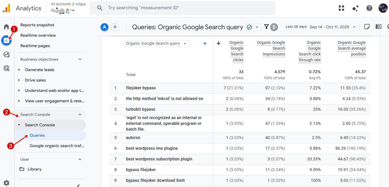 google analytics search console queries