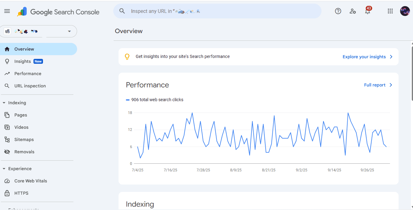 google search console dashboard