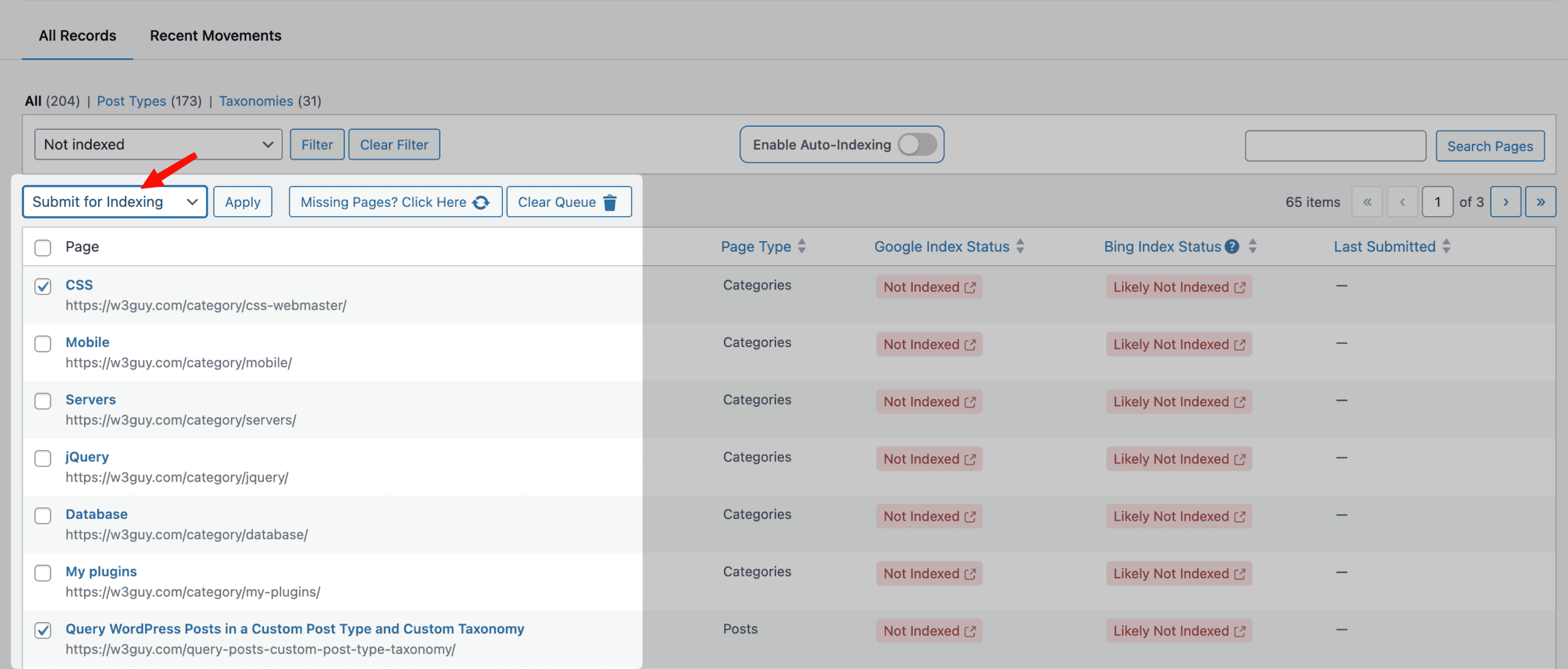 crawlwp manual index submit