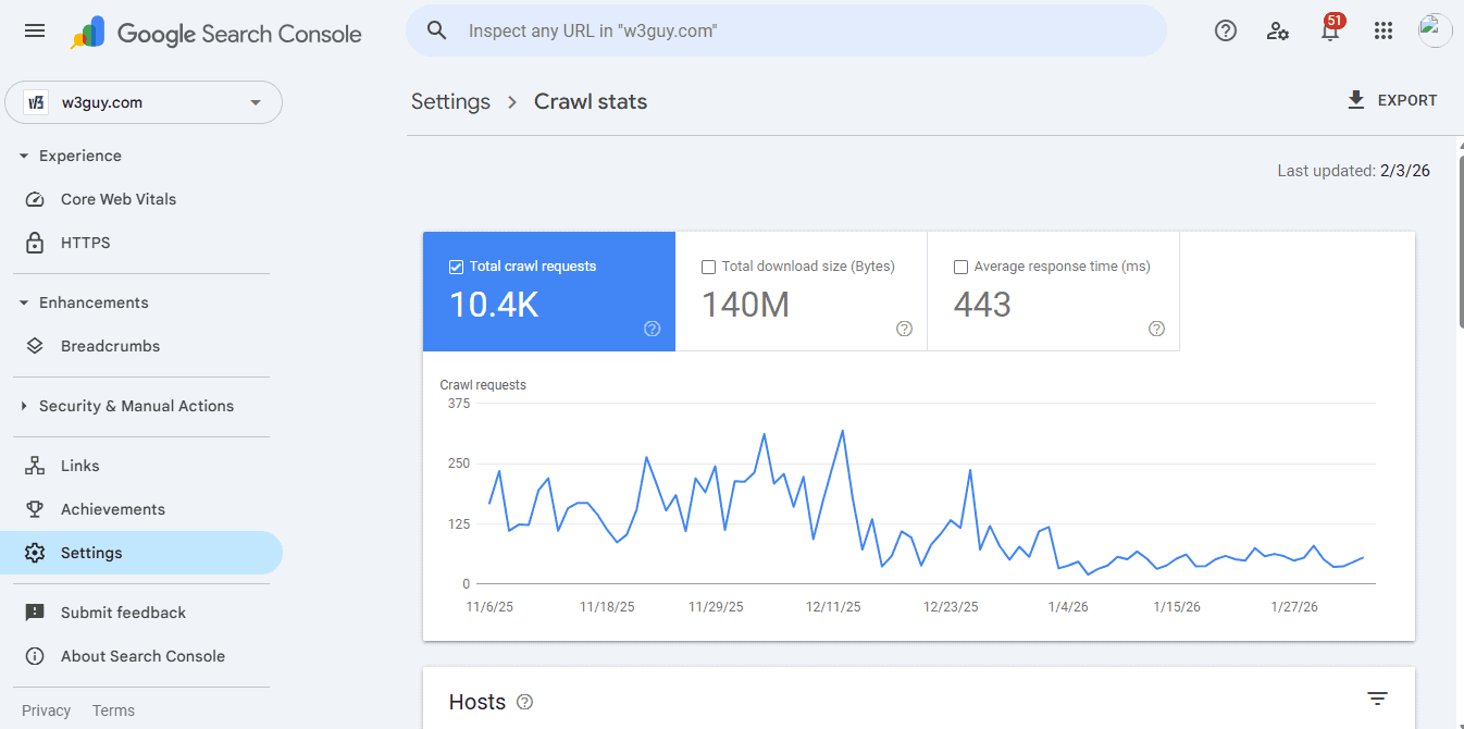google search console crawl stats