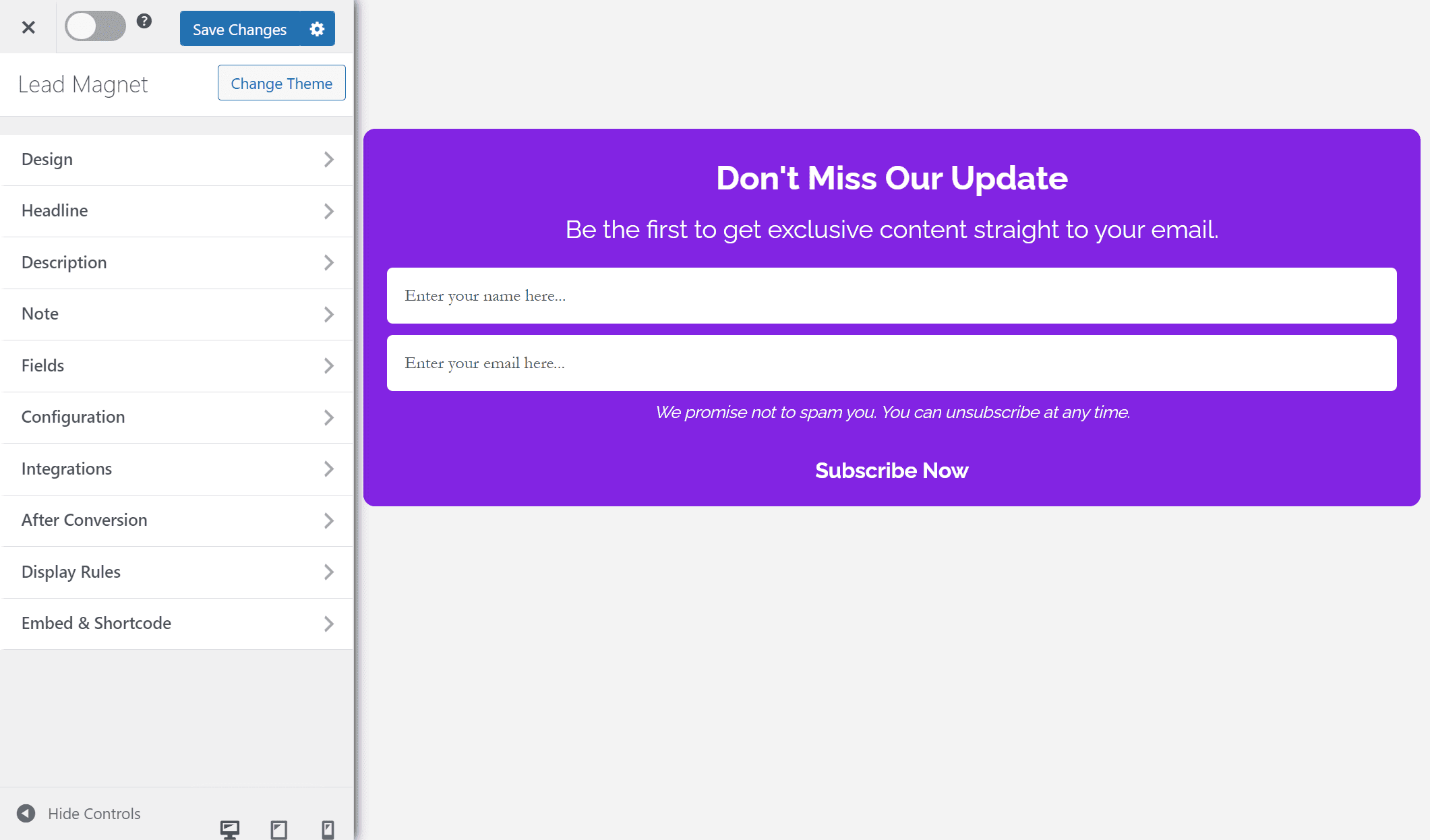 mailoptin in post customization page