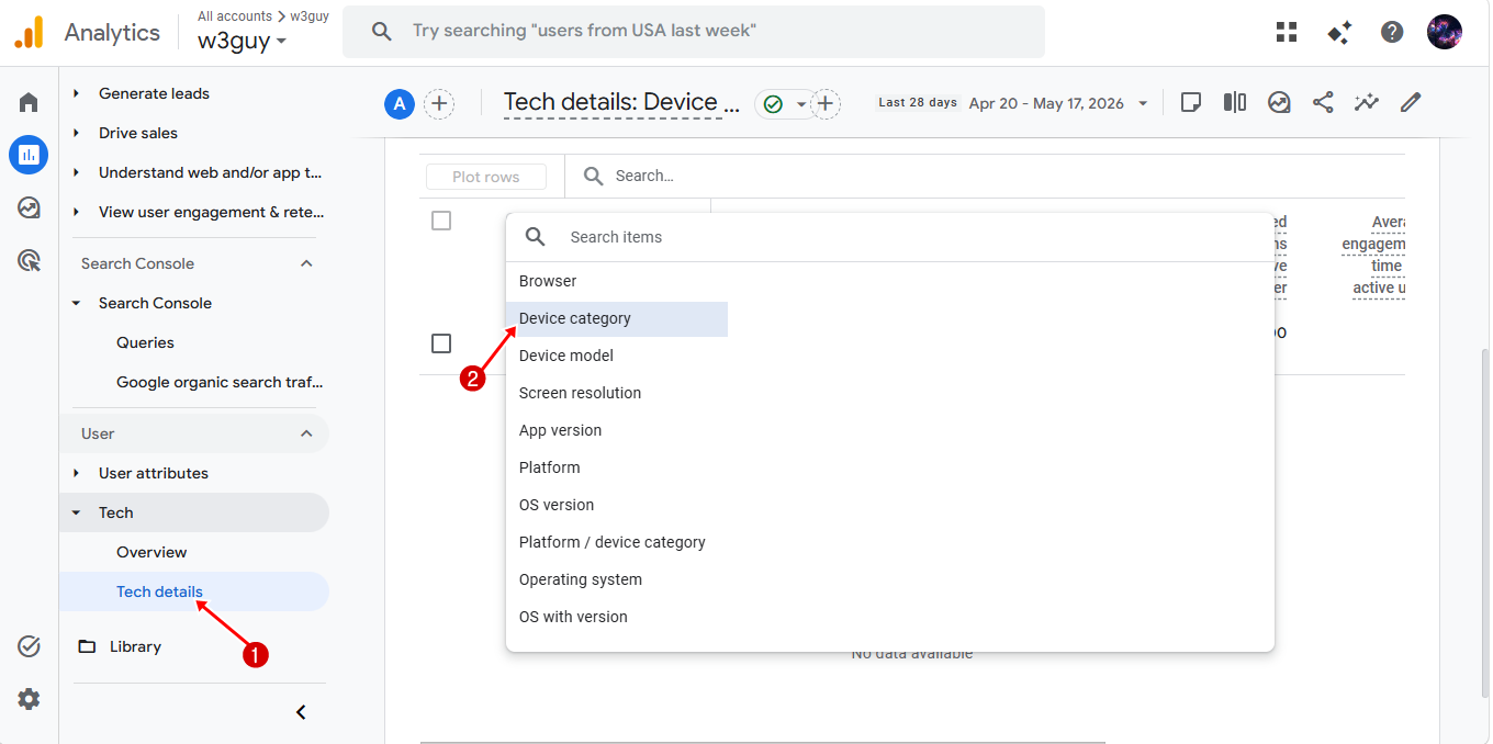 google analytics device report