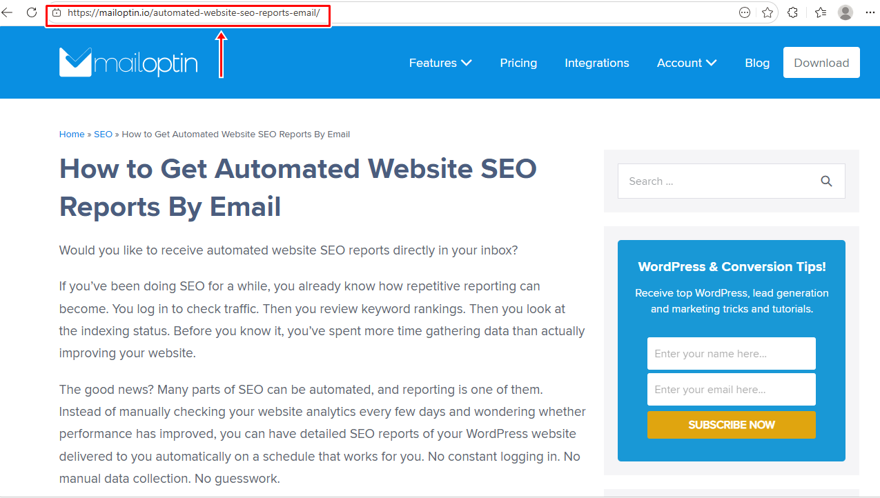 insert keyword url