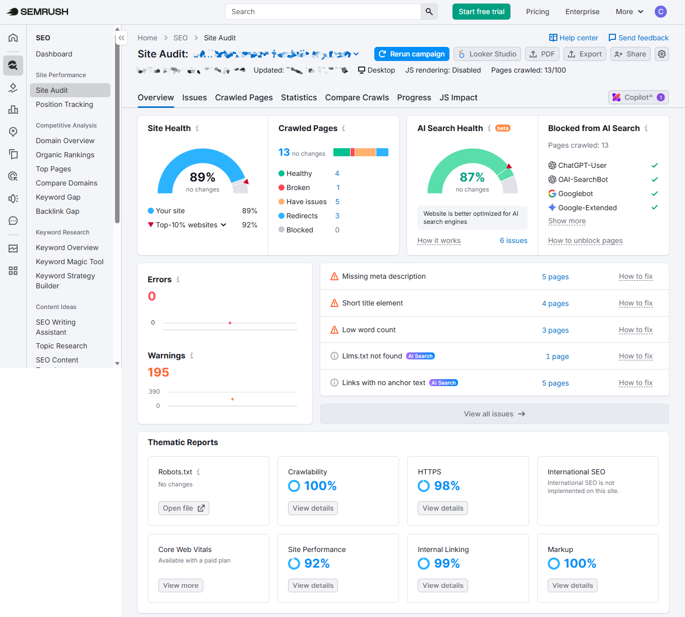 semrush site audit report