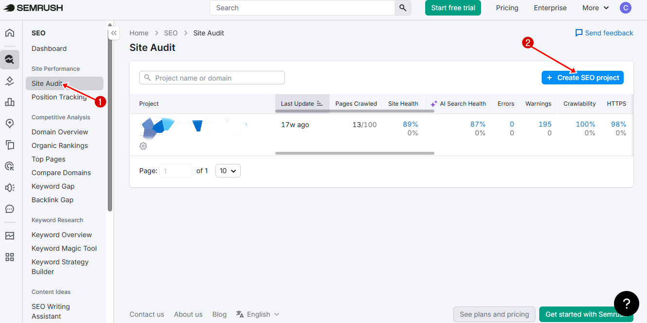semrush site audit