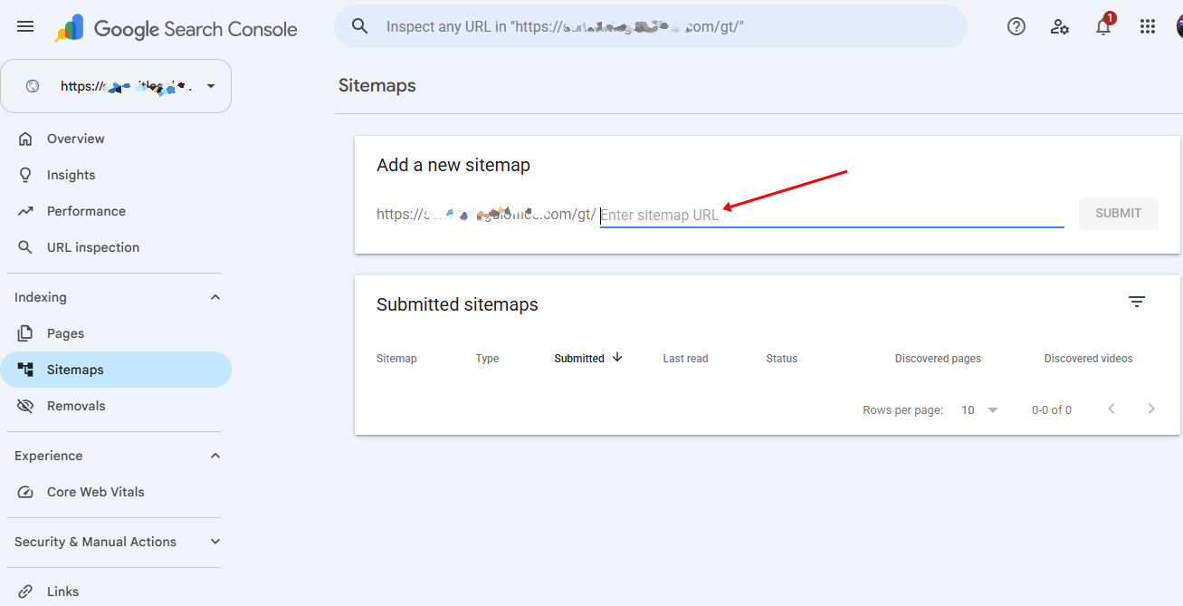 adding a new sitemap in google search console