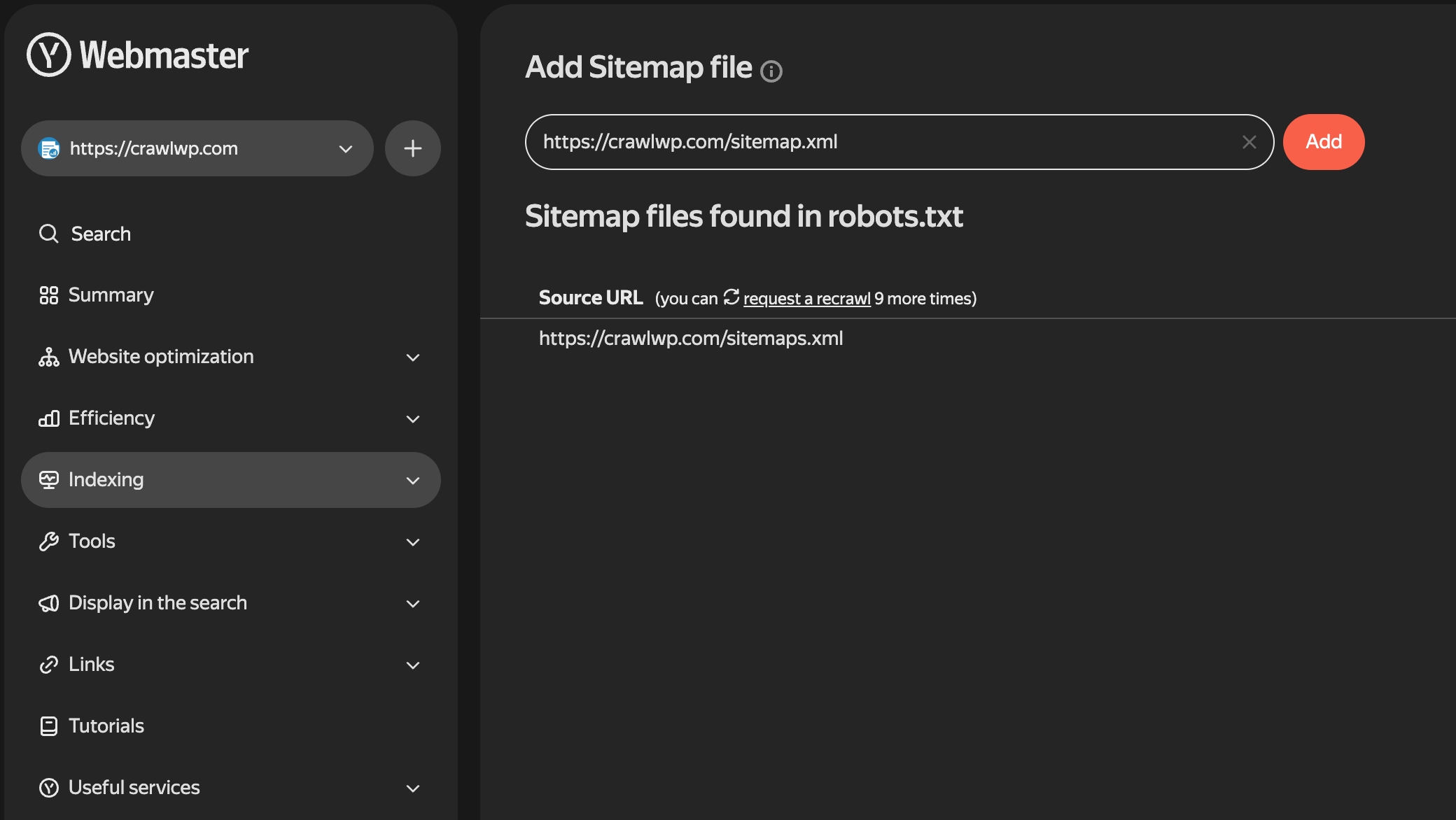yandex webmaster tools sitemap