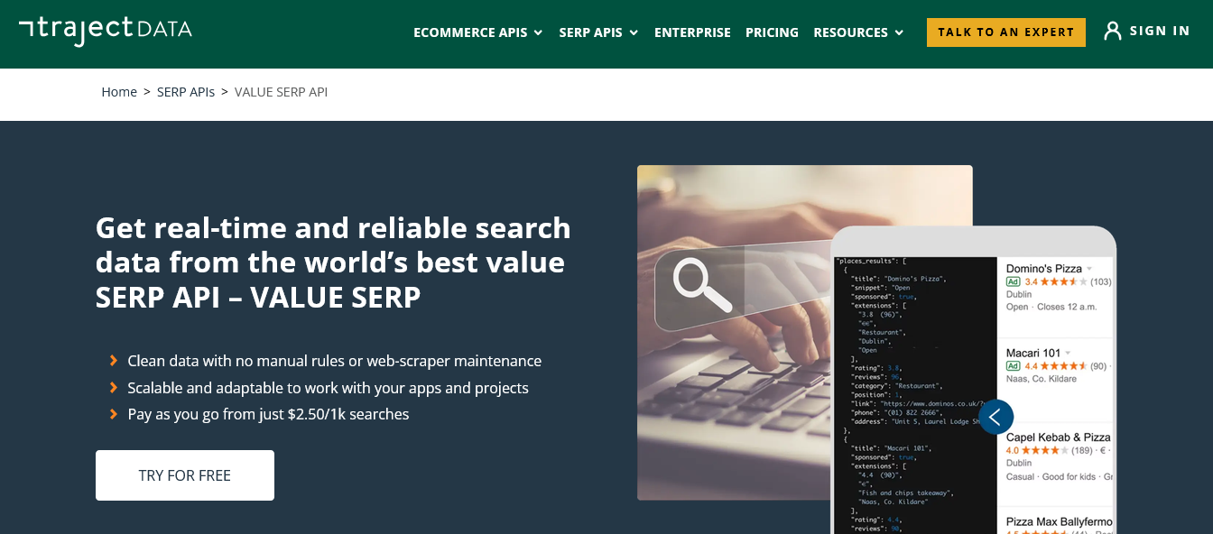 value serp low cost serp api