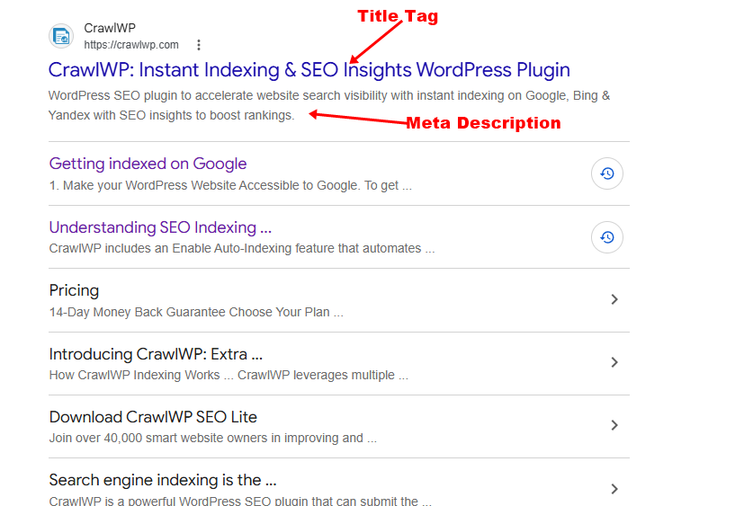 title tag meta description