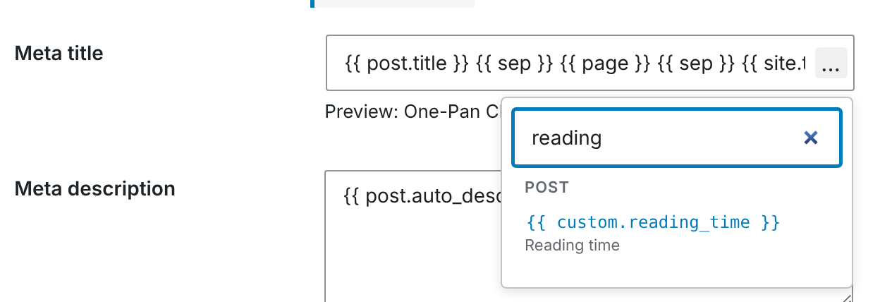 Custom variable added to the Insert variable menu