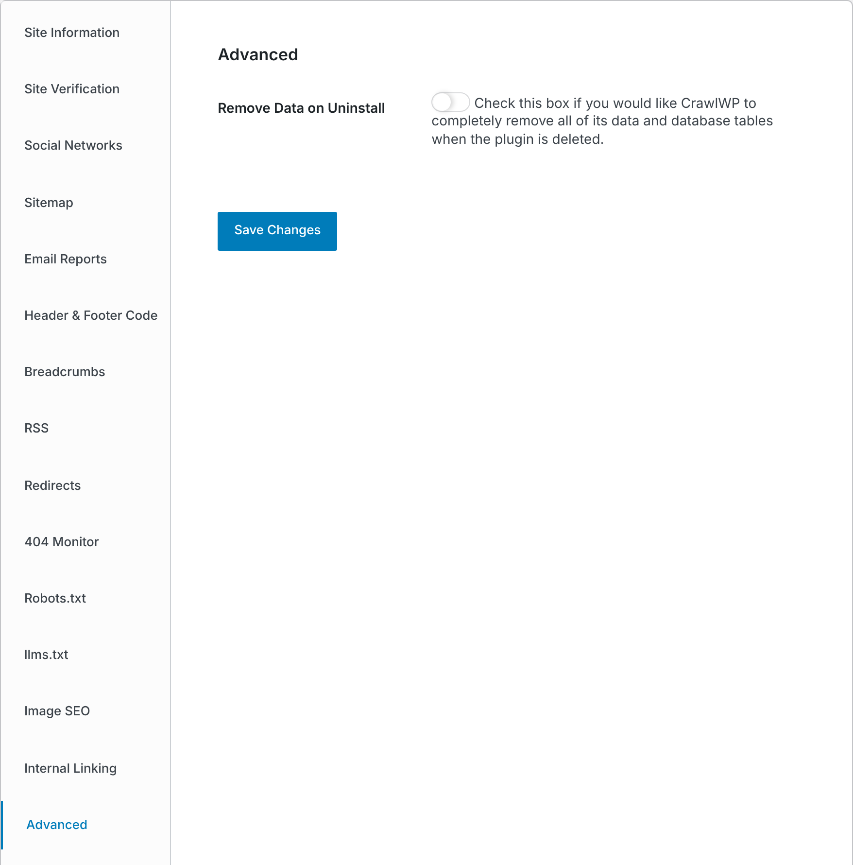 The Remove Data on Uninstall setting in CrawlWP