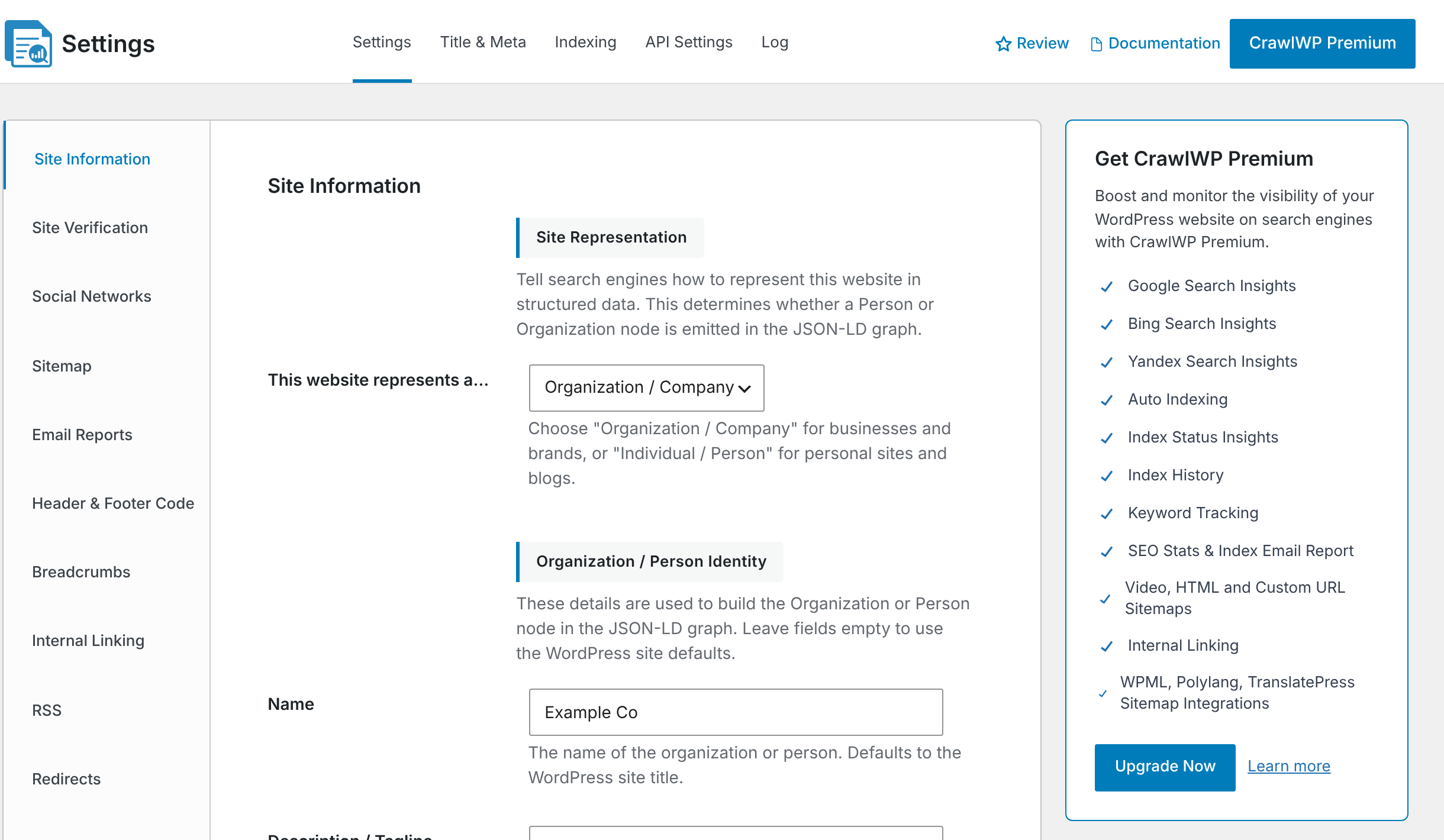 The Get CrawlWP Premium box in the free version