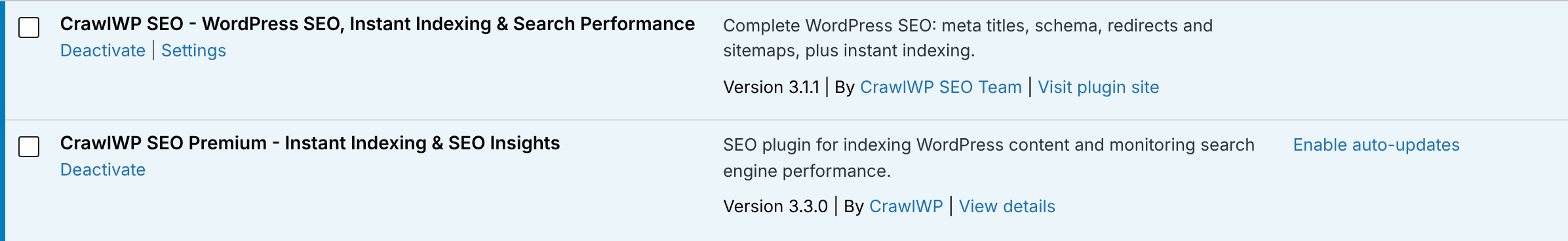 Both CrawlWP plugins active