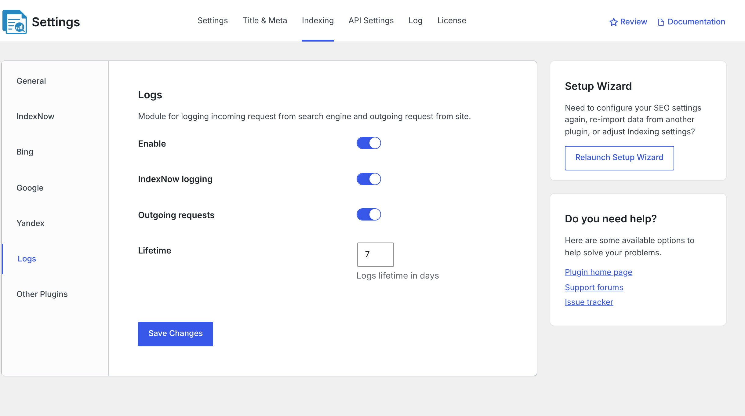 The CrawlWP Logs settings