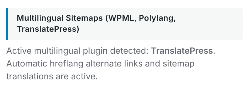 TranslatePress detected in CrawlWP Sitemap settings