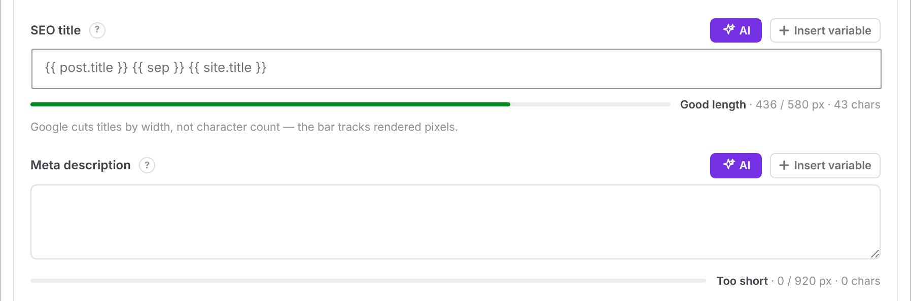 The AI buttons in the CrawlWP SEO box