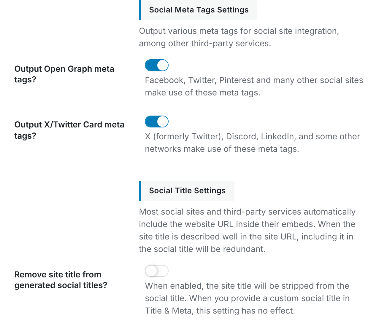 CrawlWP Social Meta Tags Settings and Social Title Settings