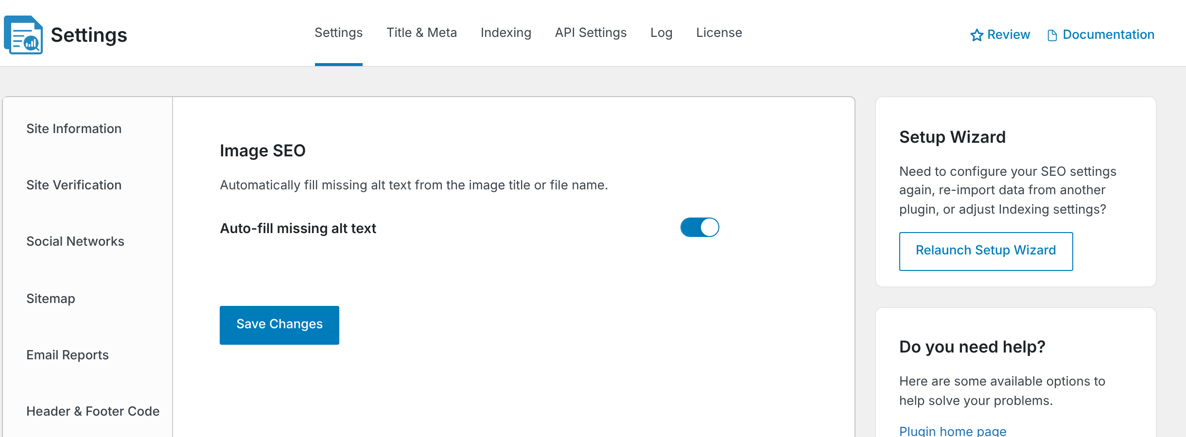The Image SEO settings