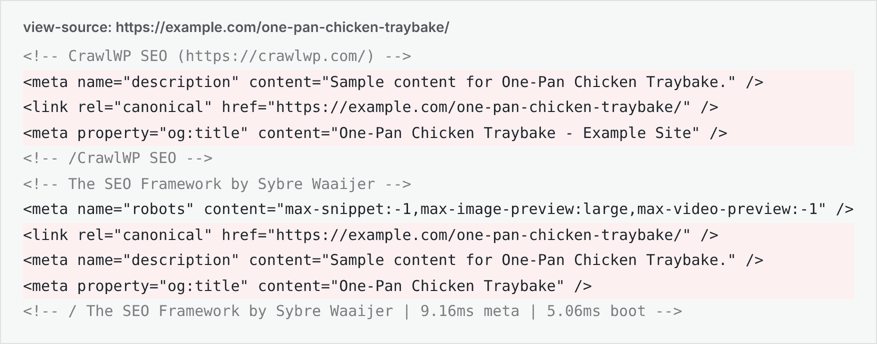 Duplicate tags from CrawlWP and another SEO plugin in the page source